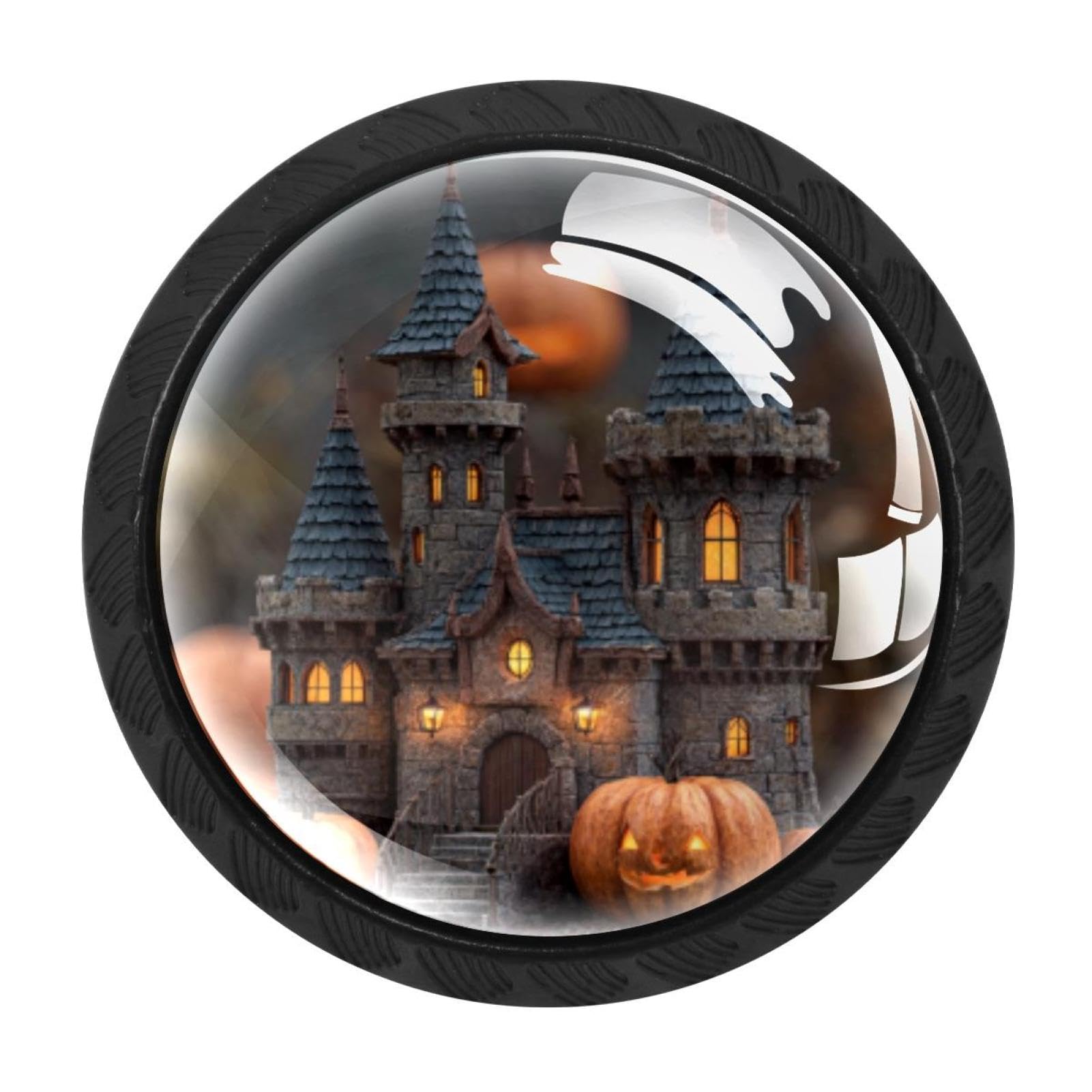 CHENZZZZ 4 Pack Cabinet Knobs Black Drawer Knobs Round Kitchen Cabinet Knobs Halloween Witch Castle Pumpkins Cabinet Handles Hardware Dresser Knobs and Pulls for Bathroom Cabinets