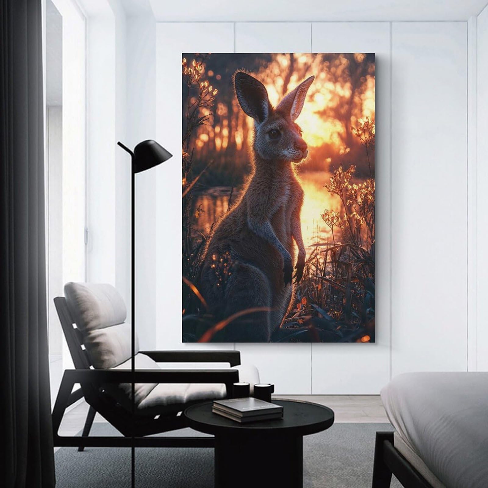 Junmoney Kangaroo in Golden Sunset Light Home Decor Wall Art 20x30inch(50x75cm), for Living Room, Lounge Or Sitting Room, A Home Accent with Warm Character