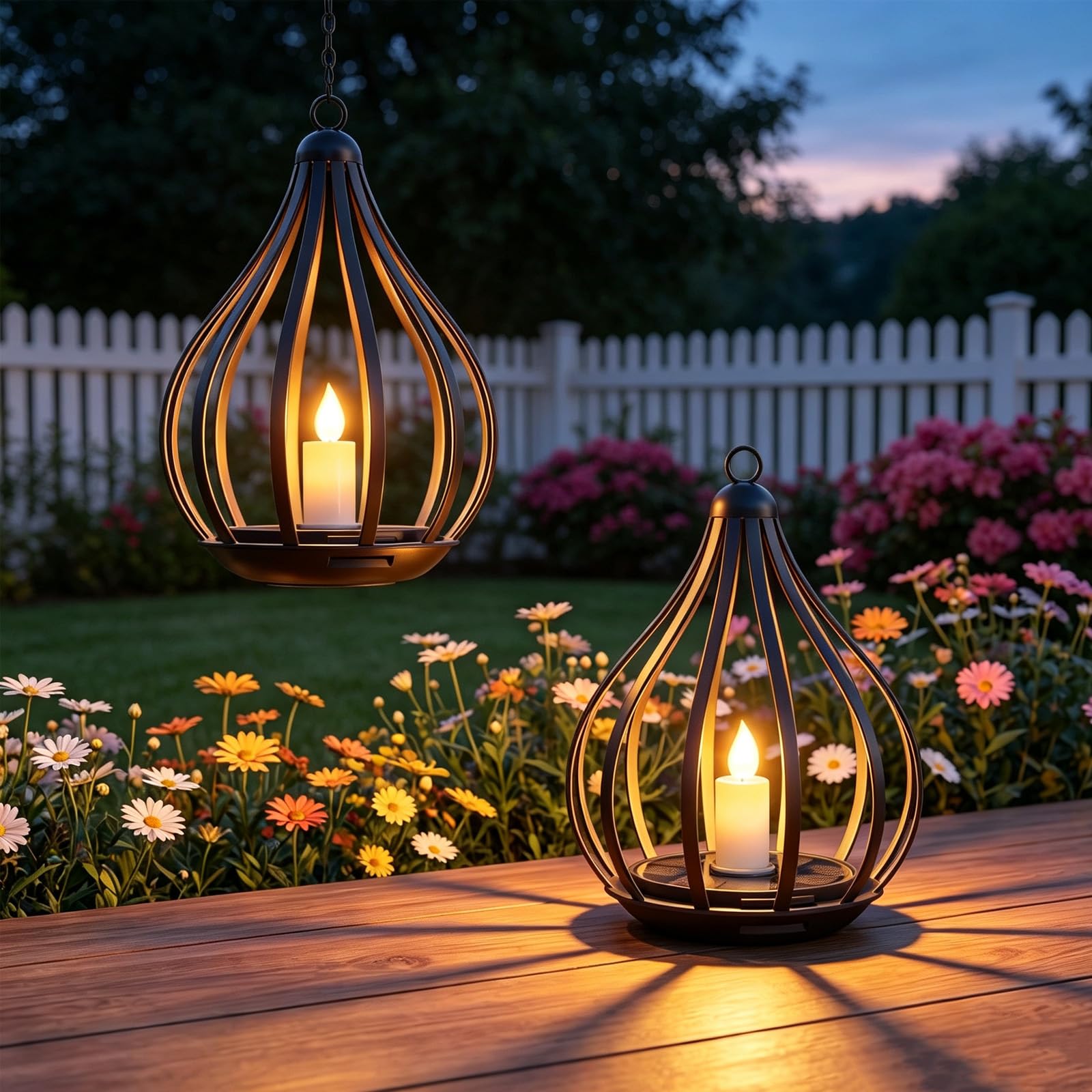 Solmora Women's Black Solar Lanterns Outdoor Waterproof,Hanging Solar Lights Outdoor With Flickering Flameless Candle,Gifts For Mom Grandma,Outdoor Solar Lanterns For Garden Patio Backyard Pathway Decor, 2 Pack