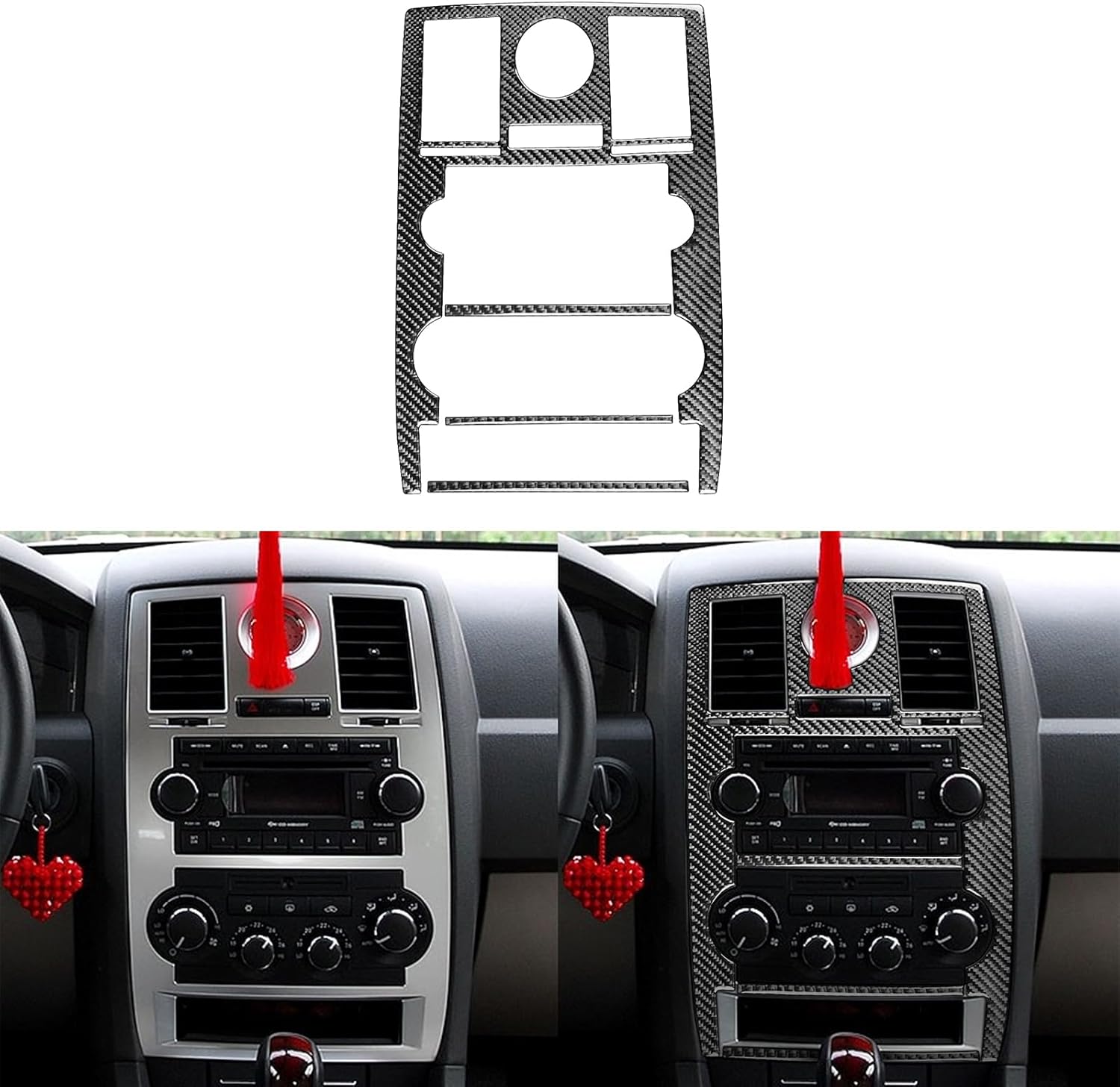 Real Premium Carbon Fiber Sticker Compatible with Chrysler 300 300C 2005 2006 2007 Car Center Console Control Panel Decoration Frame Auto Interior Accessories Black
