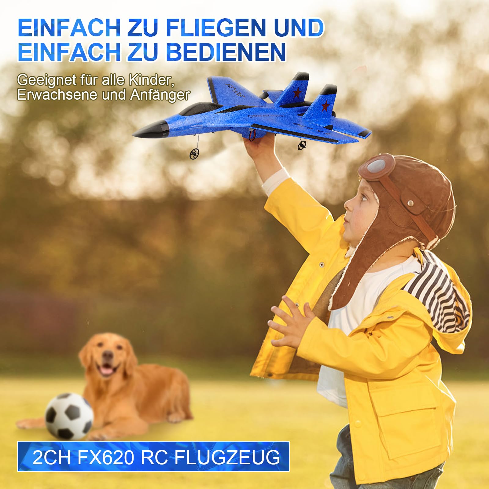 Henakmsl RC Flugzeug 2CH Ferngesteuerter SU35 Kämpfer 2.4GHz RC Flugzeug RTF für Anfänger, Kinder und Erwachsene, FX620 Flugzeug Spielzeug mit Farbigen Lichtern USB-Aufladung Blau