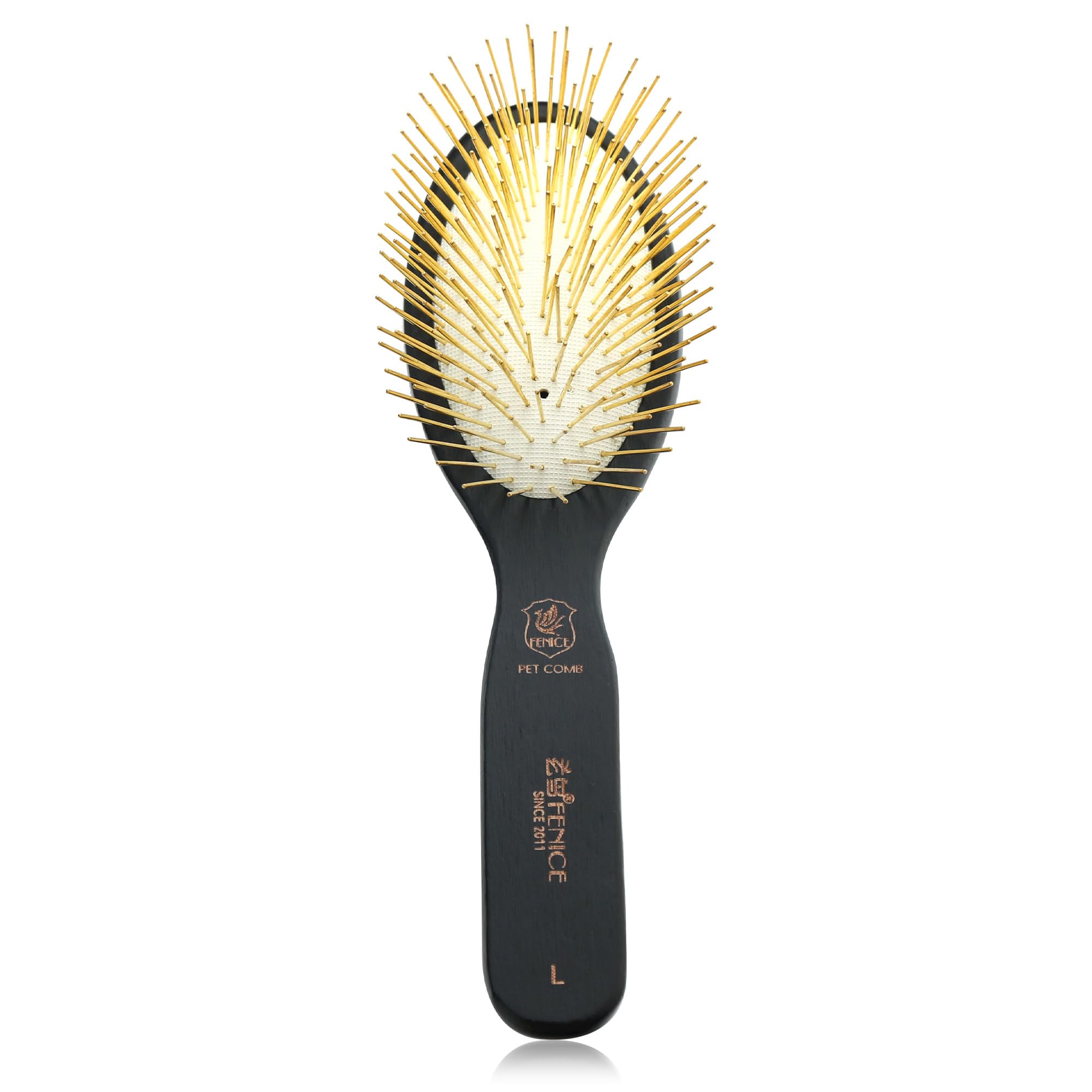 Cepillo para perros, mango de madera de haya, herramienta de aseo profesional para pelo largo y grueso, ideal para Goldendoodle, caniche, labrador, schnauzer, gato y caballo, grande, negro