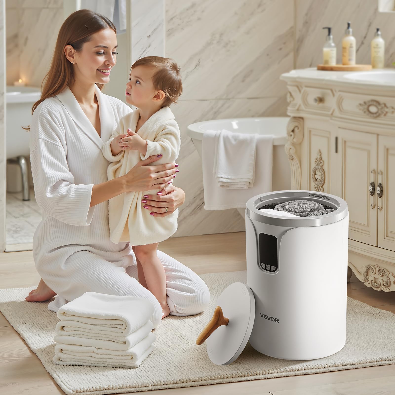 VEVOR Handtuchwärmer Eimer Wärmegerät 20 L mit LED-Anzeige & Einstellung (Timer & Temperatur) & Sicherheitsschloss, Towel Warmer für Badezimmer Waschküche Boden, zum Wärmen von Decken, Pyjamas