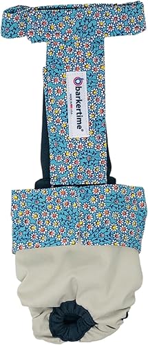 Pañal azul claro para perro con flor de margarita en crema escarchada, M, con agujero para la cola, fabricado en Estados Unidos