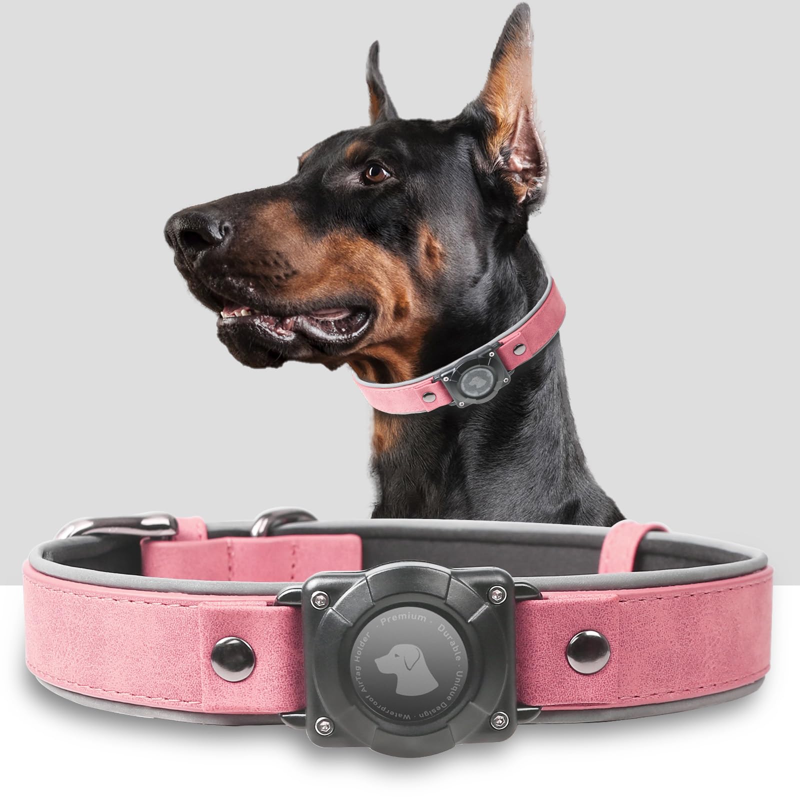 AirTag Dog Collar - Leather Dog Collar with Air Tag Holder | IPX8 Waterproof, Reflective, High - End, Adjustable Soft Padded | Dog GPS Tracker Collars