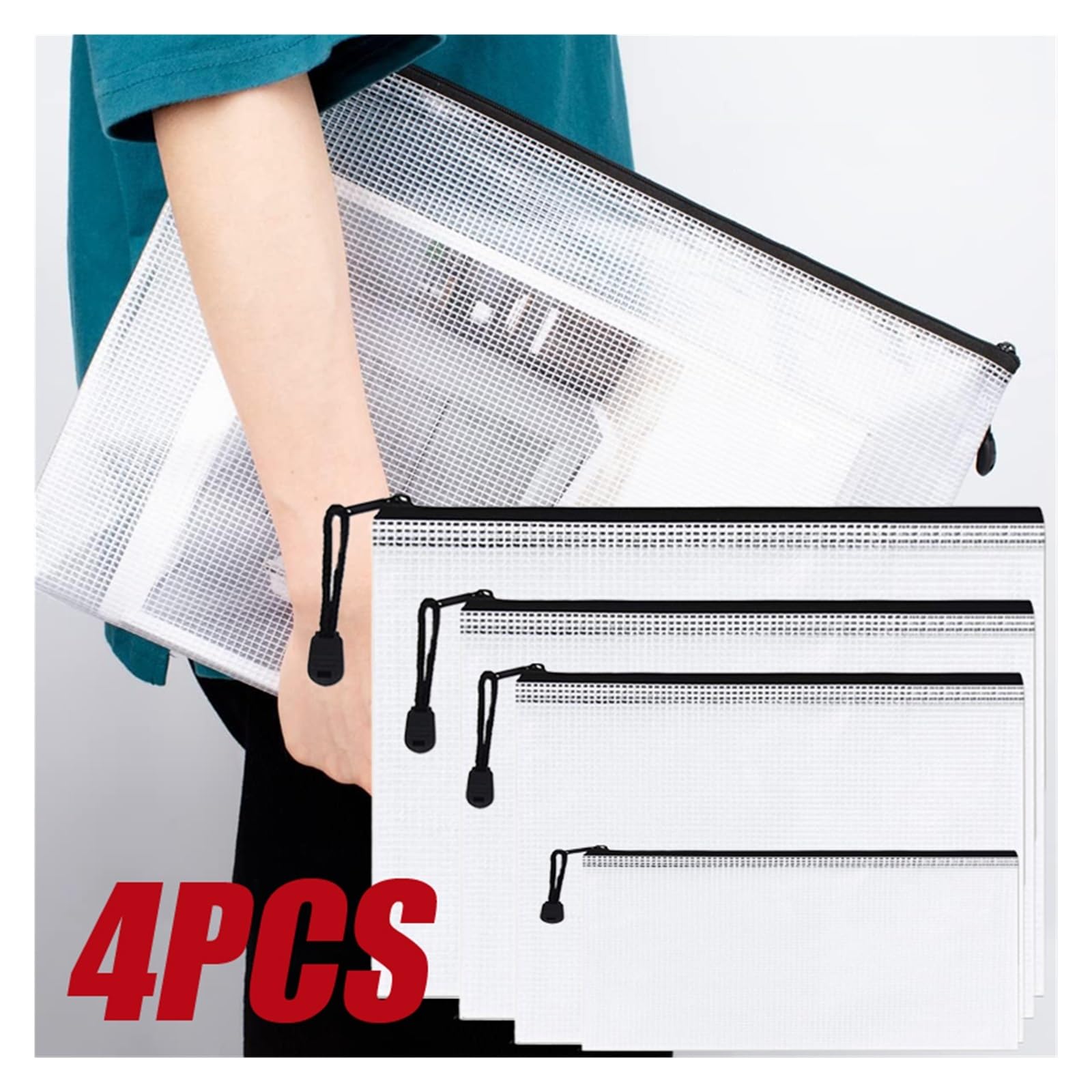 Borse con zip a rete Borsa con cerniera in rete 4 pezzi Cartella portaoggetti for cancelleria Cartella portadocumenti in rete con cerniera A3 A4 A5 A6 Cartelle portadocumenti con cerniera Forniture fo