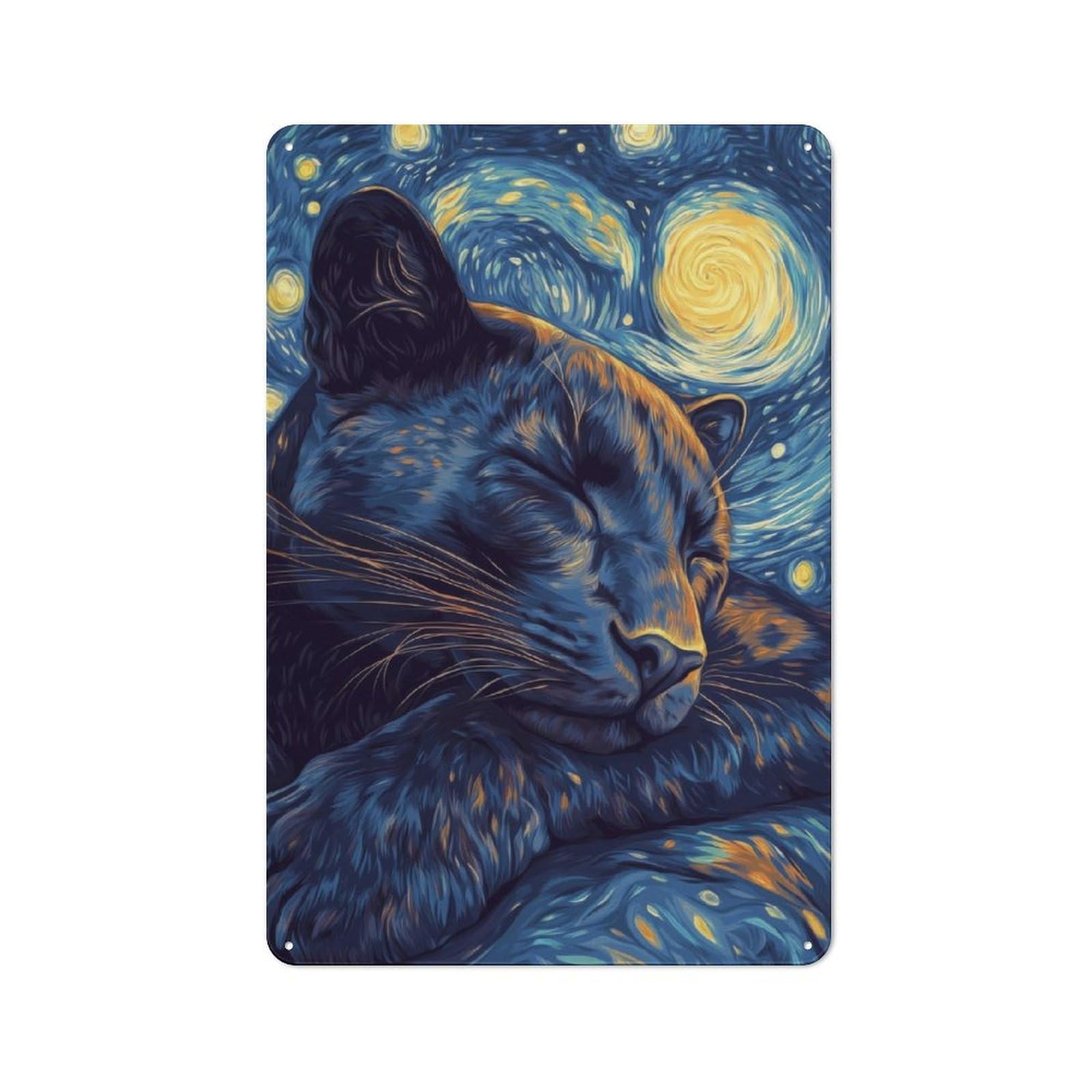 Junmoney Starry Night Cat Rustic Metal Wall Sign 30X20cm For Home Office Or Studio, For Garage, Workshop And Man Cave Decoration