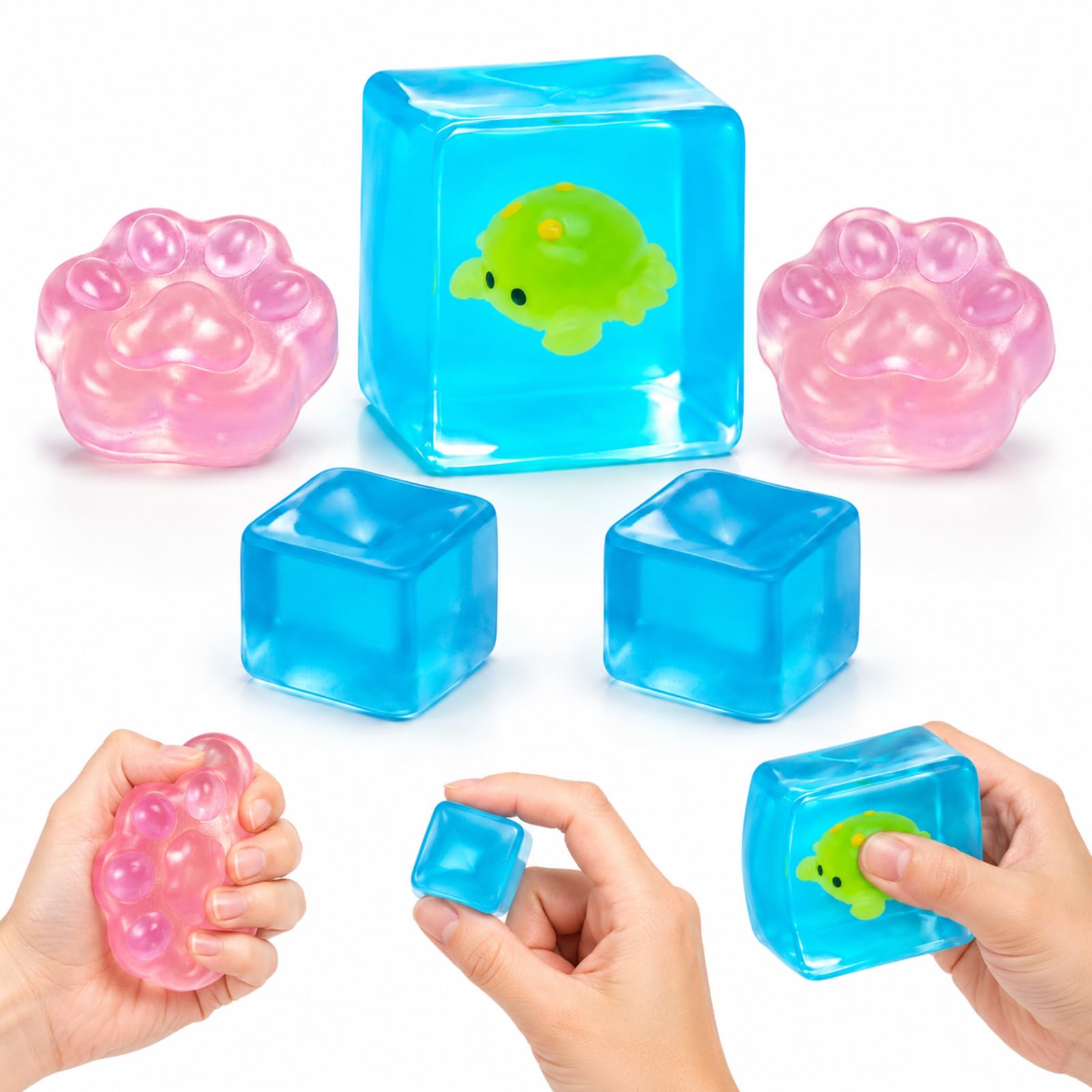 5 Pack Ice Squishy Cube, Squishy Cube, 5.5 cm Decorative Ornaments, Glow in Dark Ice Cube Squishy Exquisite Decor for Home Office, Soft Cube with Animal Shapes for Adults Home Office Decoration