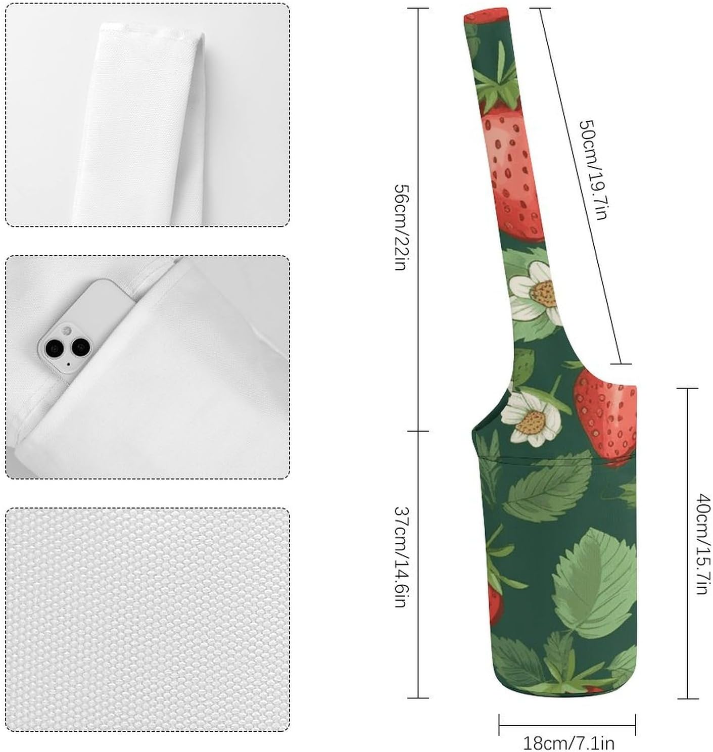 Canvas Yoga Bag,Fresh Strawberries And Leaves Printed Yoga Mat Handbag,Portable Yoga Mat Bag Large Capacity Gym Bag for Men Women Pilates Beach Travel