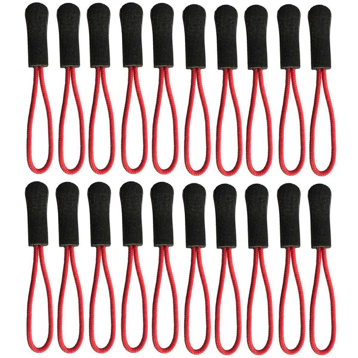 20PCS Replacement Zipper Pulls Zip Cord Puller Slider for Bags Tent Clothes (Red)