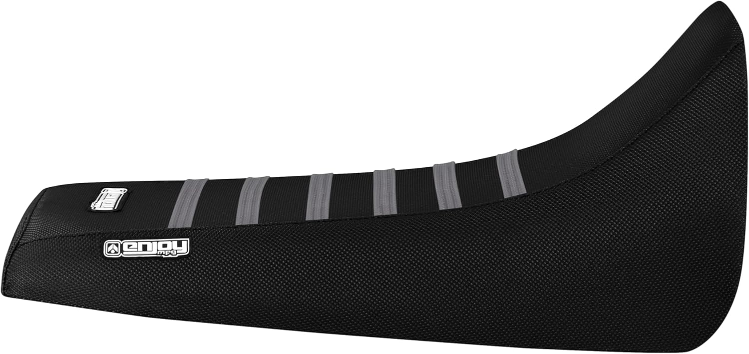 Enjoy Mfg Seat Cover - Compatible with Yamaha 1988-2006 Blaster 200 YFS200 / YFS200SE / YFS 200 - All Black/Grey Ribs #178