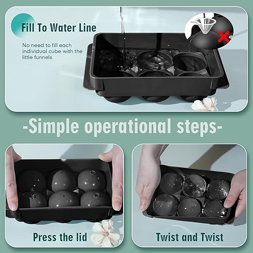 Miniatura 10 de WIBIMEN Bandeja grande para cubitos de hielo, molde de hielo de whisky de 2.5 pulgadas, paquete de 2 moldes de cubitos de hielo con cubo y pinzas,