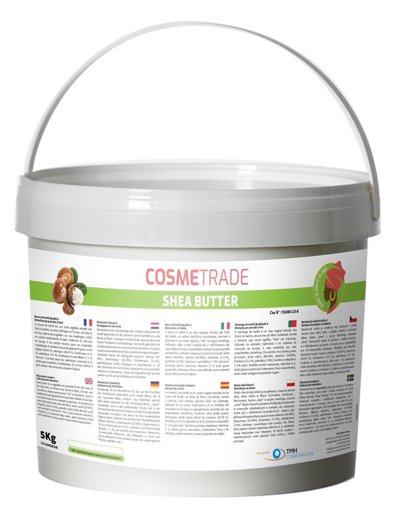 Manteca de Karité 100% pura y natural - Sin refinar 5 Kg - Grado A - Con certificado de análisis extracción prensada en frío