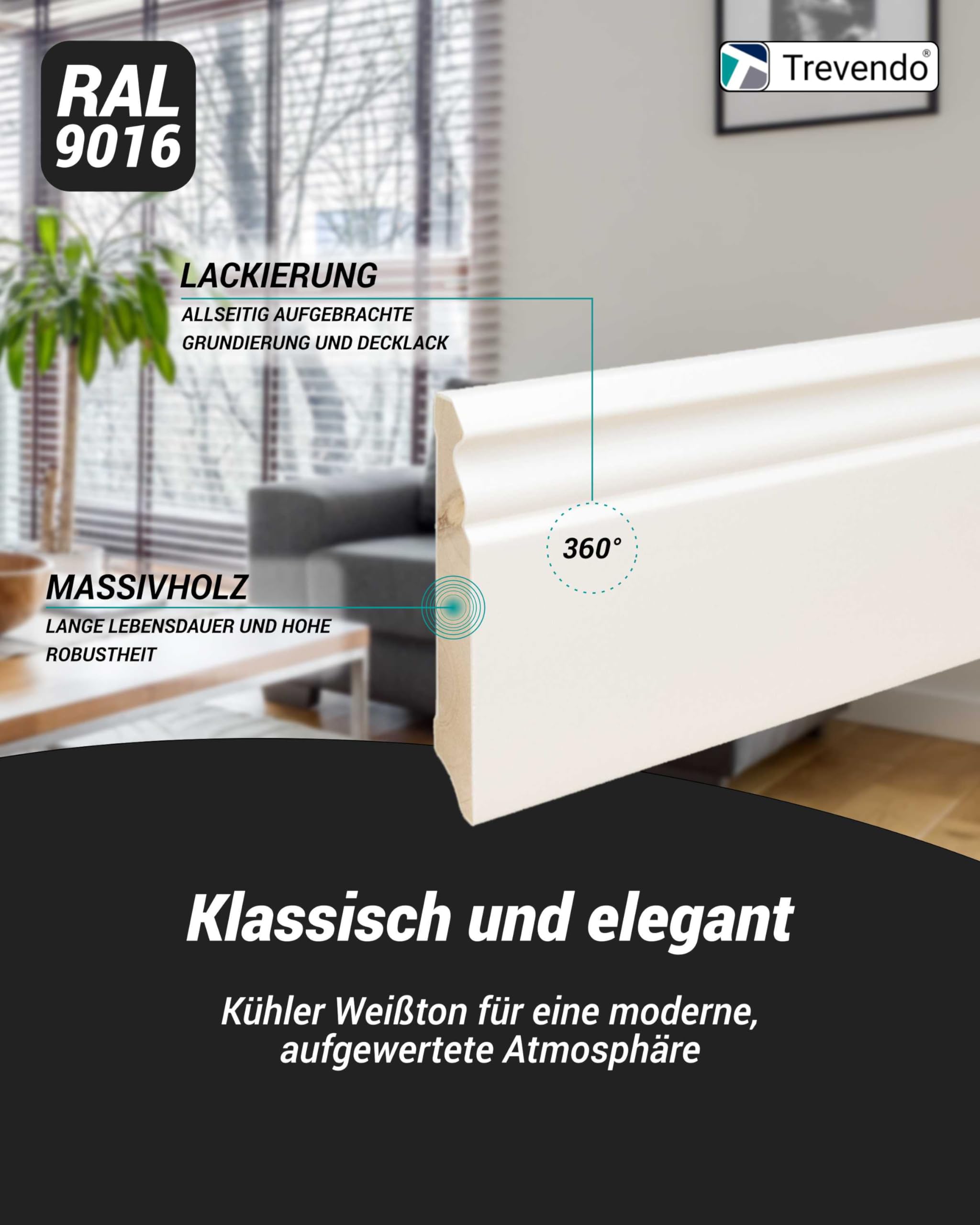 Sockelleiste 18 X 80 X 2400 Mm Massivholz Weiß Lackiert Altdeutsch 80 Clip-Nut