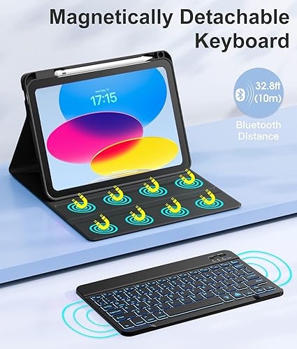 Vista 117 de Hamile Funda para iPad de 11ª y 10ª generación con teclado - 7 colores retroiluminados Inalámbricos Desmontable Folio Funda de teclado con soporte