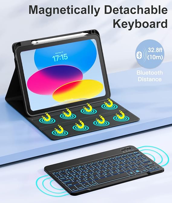 Hamile for iPad A16 11th 10th Generation Case with Keyboard - Wireless