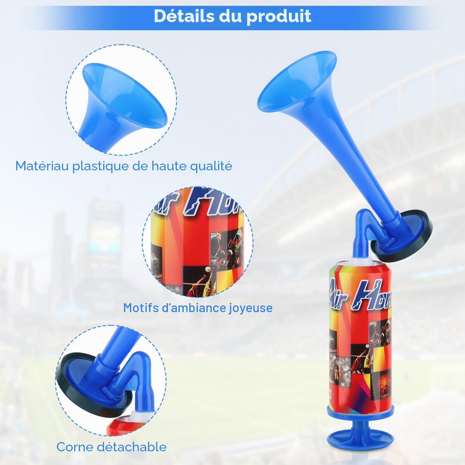 Pompe à Main Trompette de Klaxon à Air, Corne de Sports Portative, Klaxon à Pression Atmosphérique, pour Football Match et Autres Evénements Sportifs