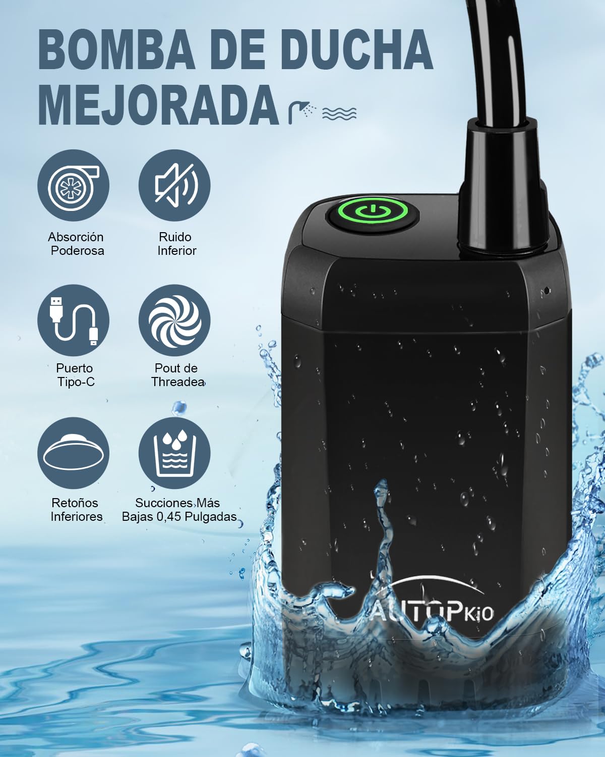 AUTOPkio Ducha Portatil Camping, Duchas al Aire Libre Acampada con Mejorada Bomba Batería 6000mAh Recargable, Pantalla Digital Inteligent para Senderismo, Baño, Lavado Autos