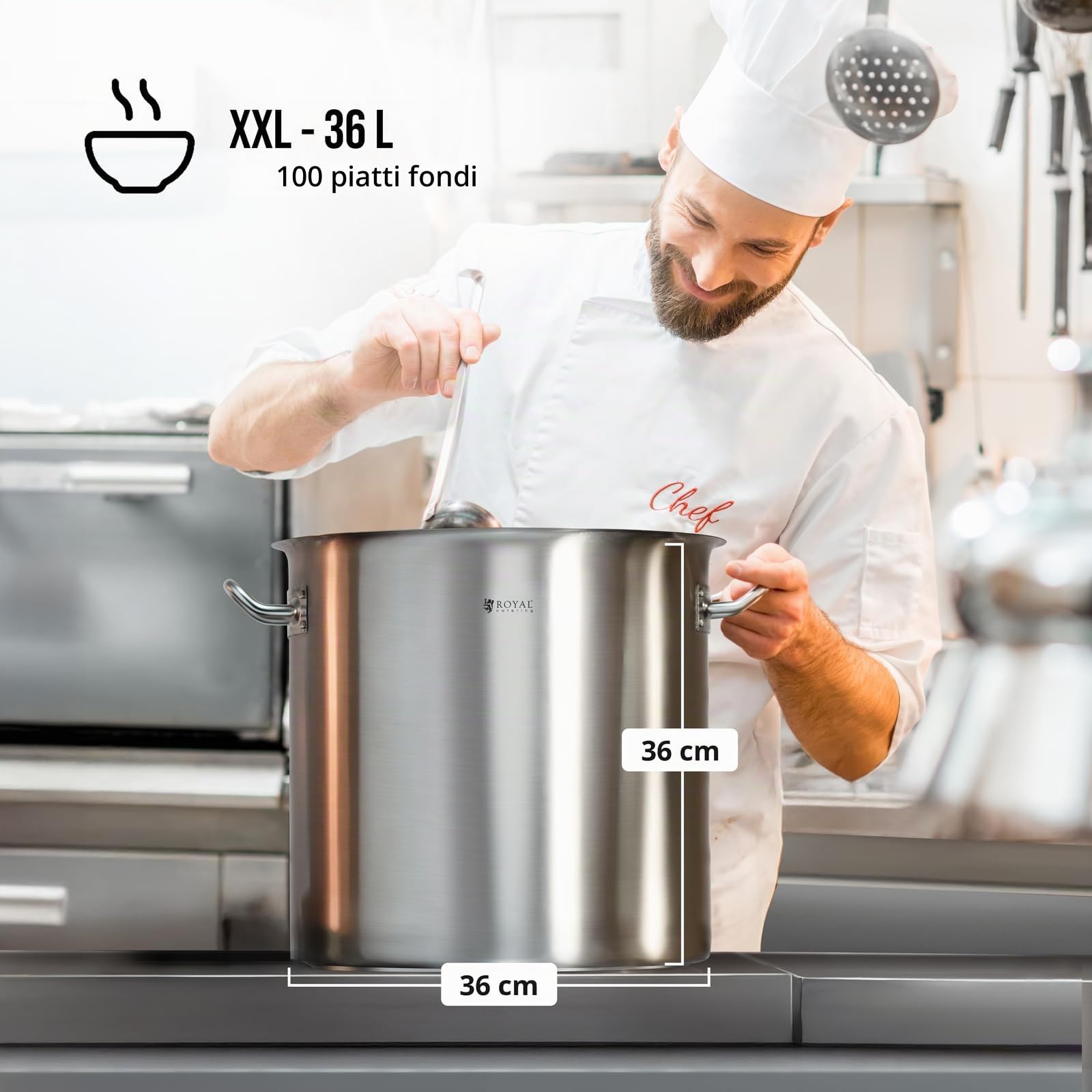 Royal Catering Pentola Per Induzione Pentola Acciaio Inox 36LI4.1 (Acciaio Inox, 36 L, Fondo 4.6 mm)