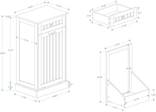 Miniatura 2 de SSLine Armario de basura de madera para cocina, armario de basura independiente con soporte para bote de basura inclinado y cajón de almacenamiento,