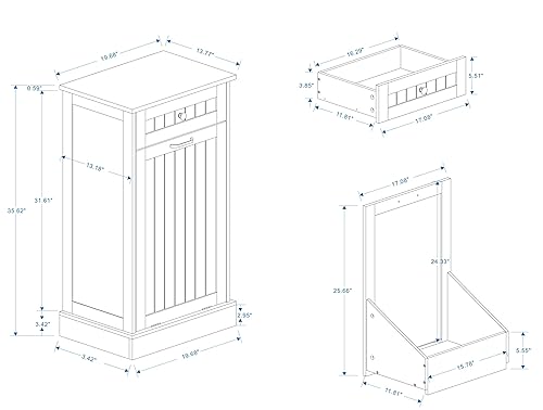 Miniatura 2 de SSLine Armario de basura de madera para cocina, armario de basura independiente con soporte para bote de basura inclinado y cajón de almacenamiento,