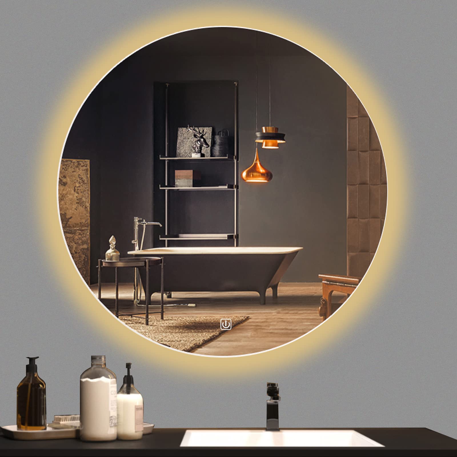 Specchio Espejo de baño Redondo LED de 800 x 800 mm | Espejo de tocador retroiluminado con Control táctil | Espejo de maquillaje con Marco para pared | Diseño Elegante y funcional