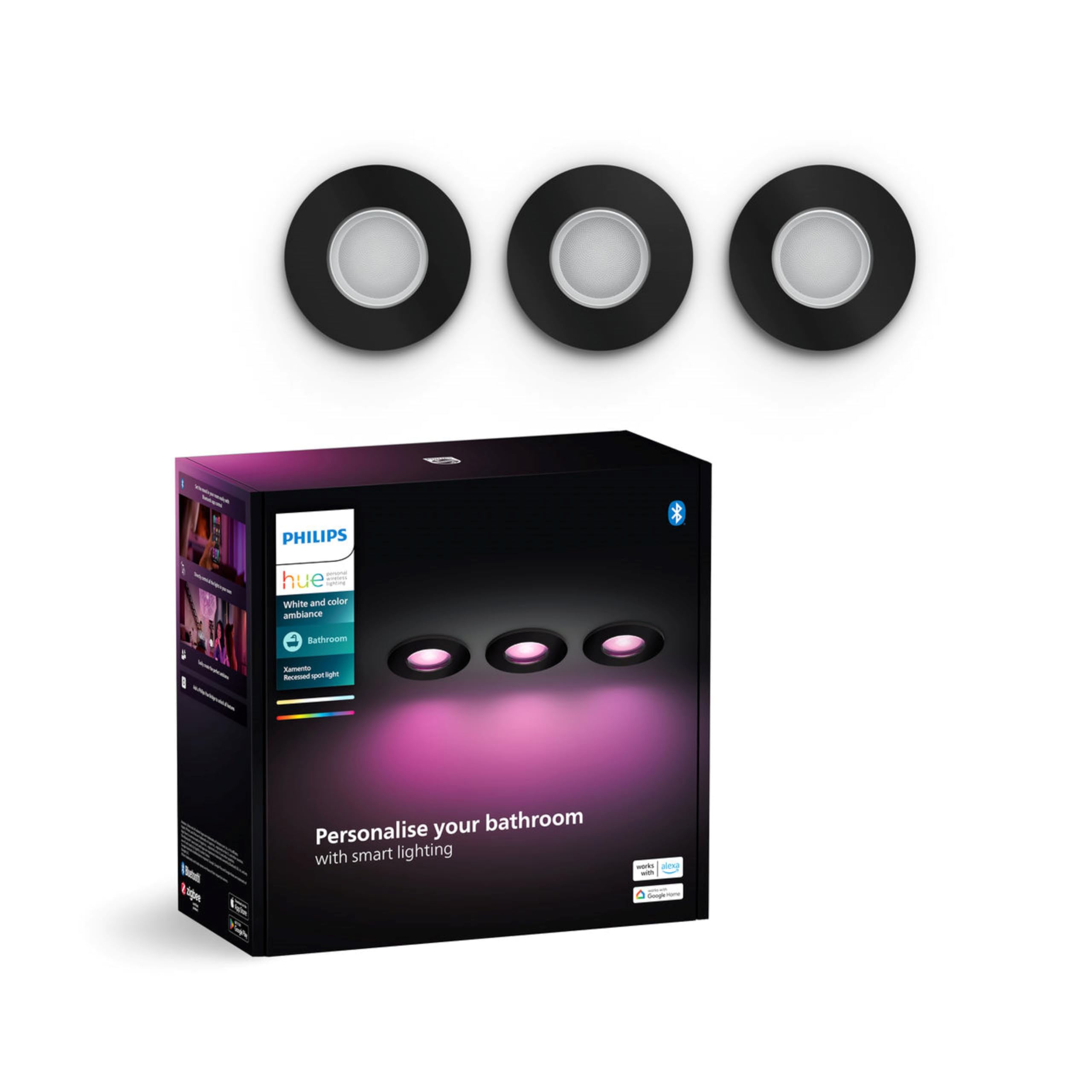 Philips Hue White&Color Ambiance, Spot Encastré Xamento, Pack de 3, Noir