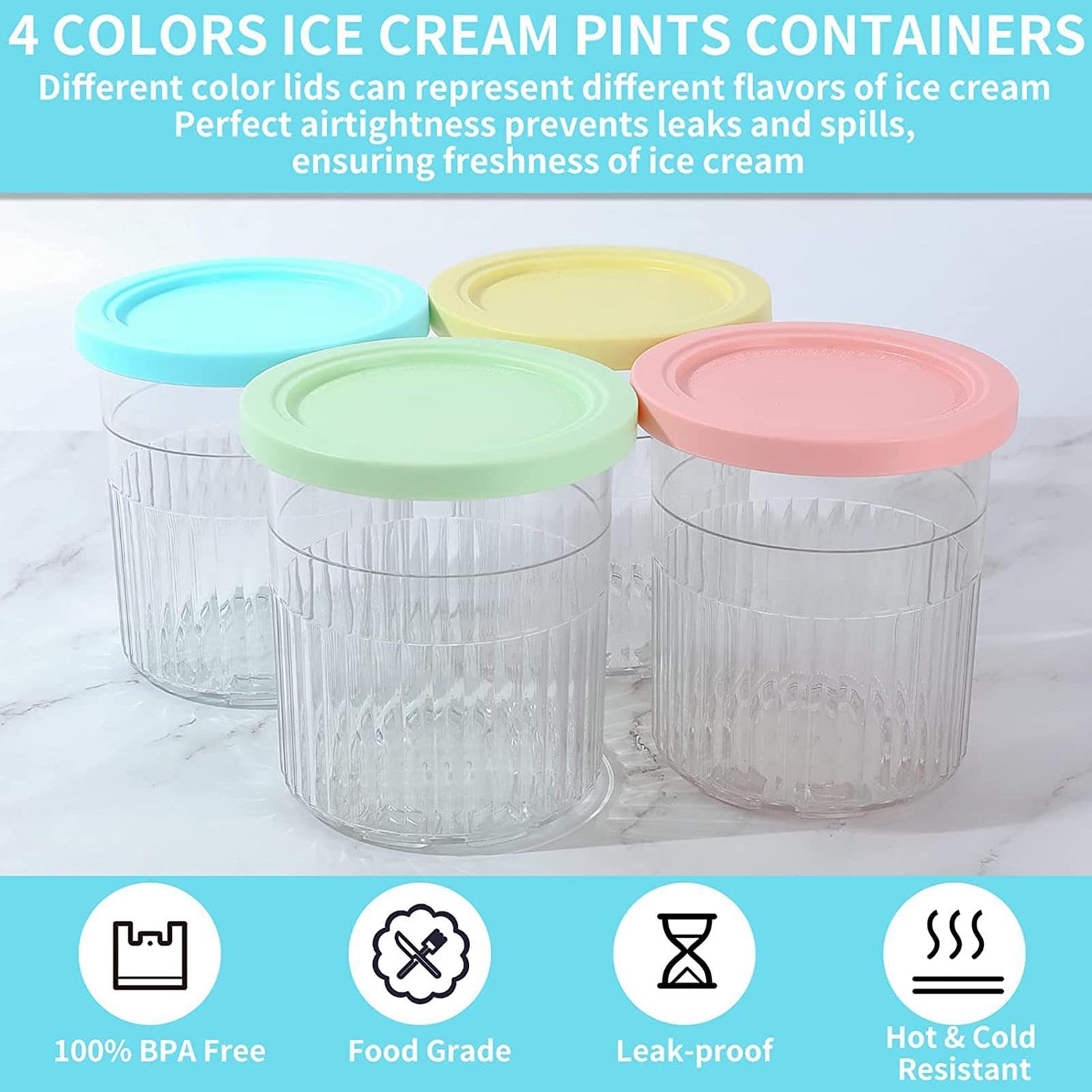 Lot De 4 Pots Et Couvercles Pour Ninja Creami Deluxe NC501 500 700 Ml Bleu Lot De 4 Pots Et Couvercles Pour Ninja Creami Deluxe NC501 500 700 Ml Bleu