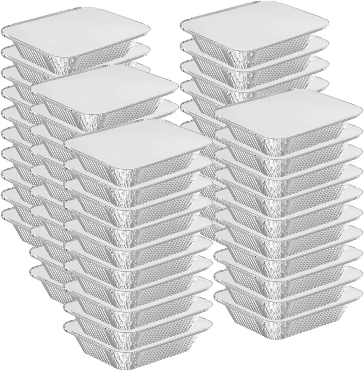 WANBAO Paquete de 100 sartenes desechables de aluminio de 8.3 x 6.2 pulgadas con tapas, recipientes de aluminio de 2.2 libras para cocinar, hornear, catering, preparación de comidas para llevar