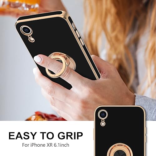 Miniatura 2 de Hython Funda para iPhone XR con soporte de anillo soporte de anillo giratorio de 360 con soporte magnético chapado en oro rosa brillante borde suave