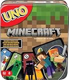 UNO Card Game, Gifts for Kids and Family Night, Themed to Minecraft Video Game, Travel Games, Storage Tin Box (Amazon Exclusive)