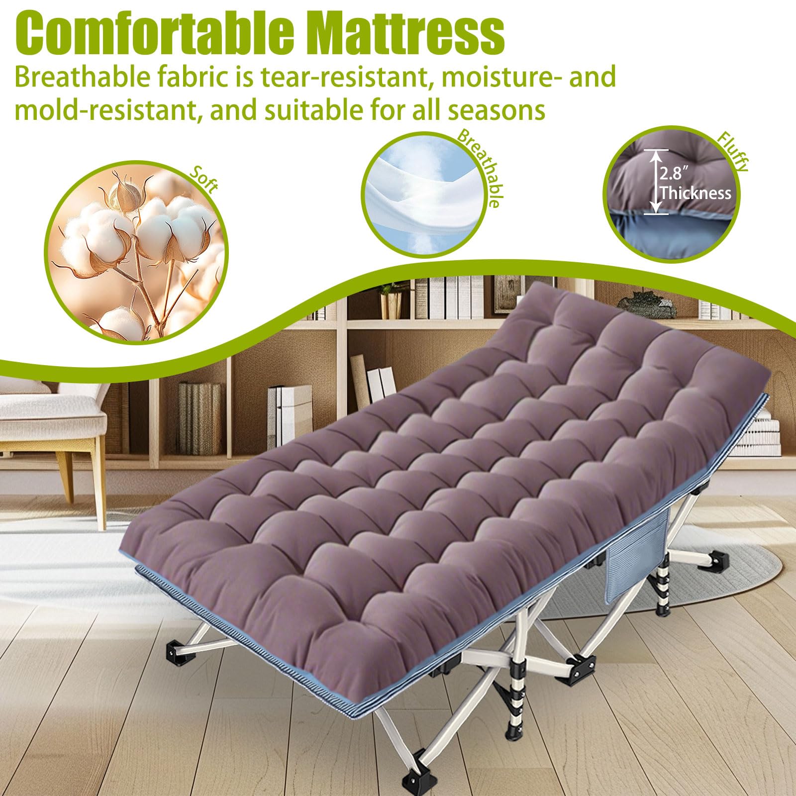 Lit De Camping Pliable Pour Adultes - Grand Format 75 X 25 - Gris - Avec Matelas - Neuf