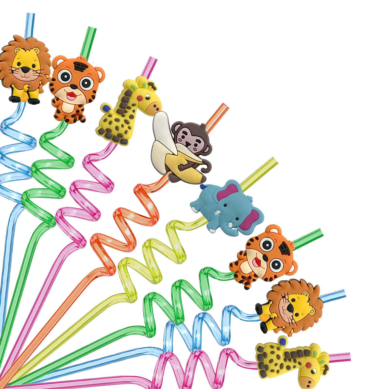 25 Jungle Animal Straws Reusable for Lion Fox Safari Party Supplies Favors,Woodland Birthday Party Supplies Gift with 2 Cleaning Brushes