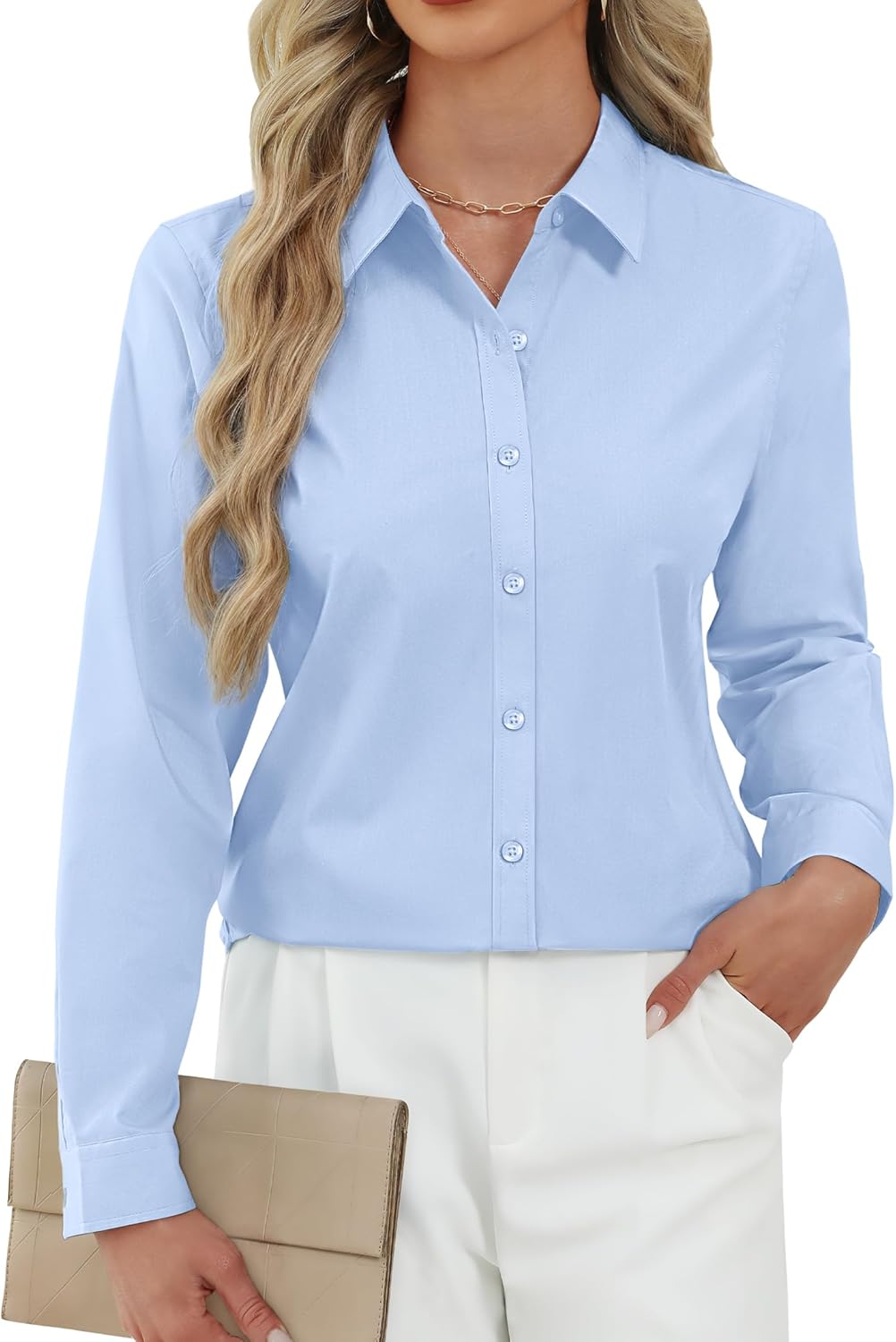 J.VER Button Down Shirts for Women Stretch Collared Cotton Long Sleeve Dress Shirt Business Casual Blouse for Work - Image 4