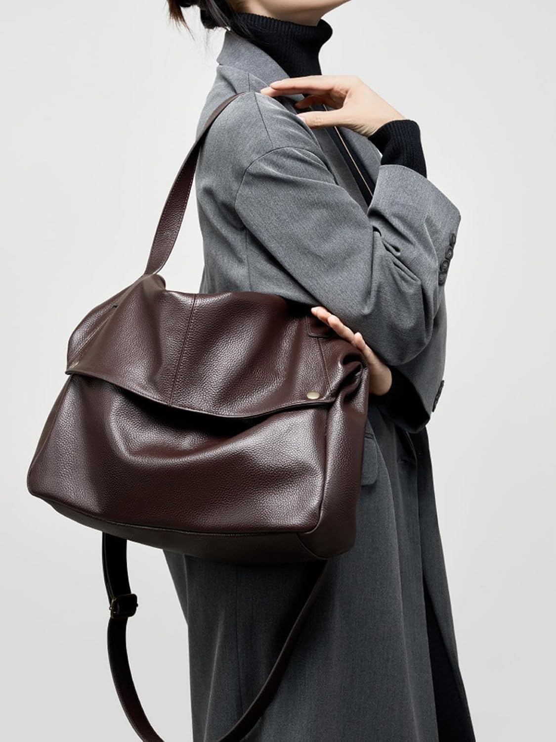 Genuine Leather Tote Bag for Women - Large Capacity Durable Top-Grain Soft Leather Satchel Purse for Work Travel