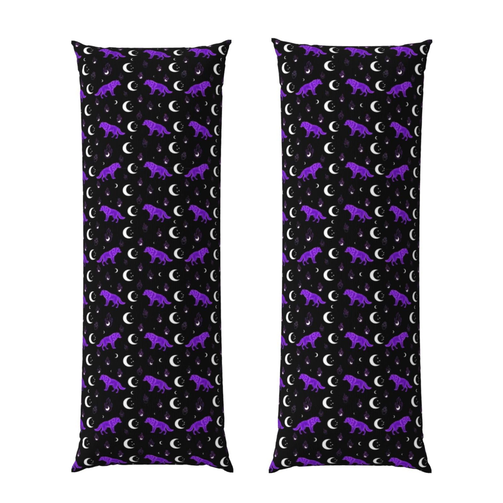 Long Pillow Cover 20x60 Mystical Goth Fire Dark Purple Galaxy Foxes Moon Black, Premium Body Pillowcase with Zipper, Cozy Flannel Fabric Protector, for Men Women Couch Sofa Bed