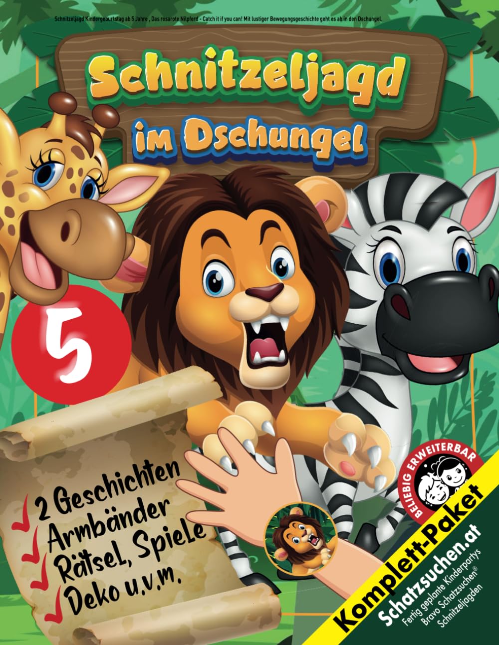 Schnitzeljagd Kindergeburtstag ab 5 Jahre: Das rosarote Nilpferd - Catch it if you can! Mit lustiger Bewegungsgeschichte geht es ab in den Dschungel. (Bravo Schatzsuche)