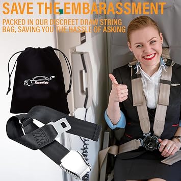 Xtremeauto Airplane Seat Belt Extender - Plane Seatbelt Extension, 6-32 Inch Adjustable Airplane Seat Extender Belts, E11 Safety Certified Aeroplane Essentials, With Velvet Carry Bag