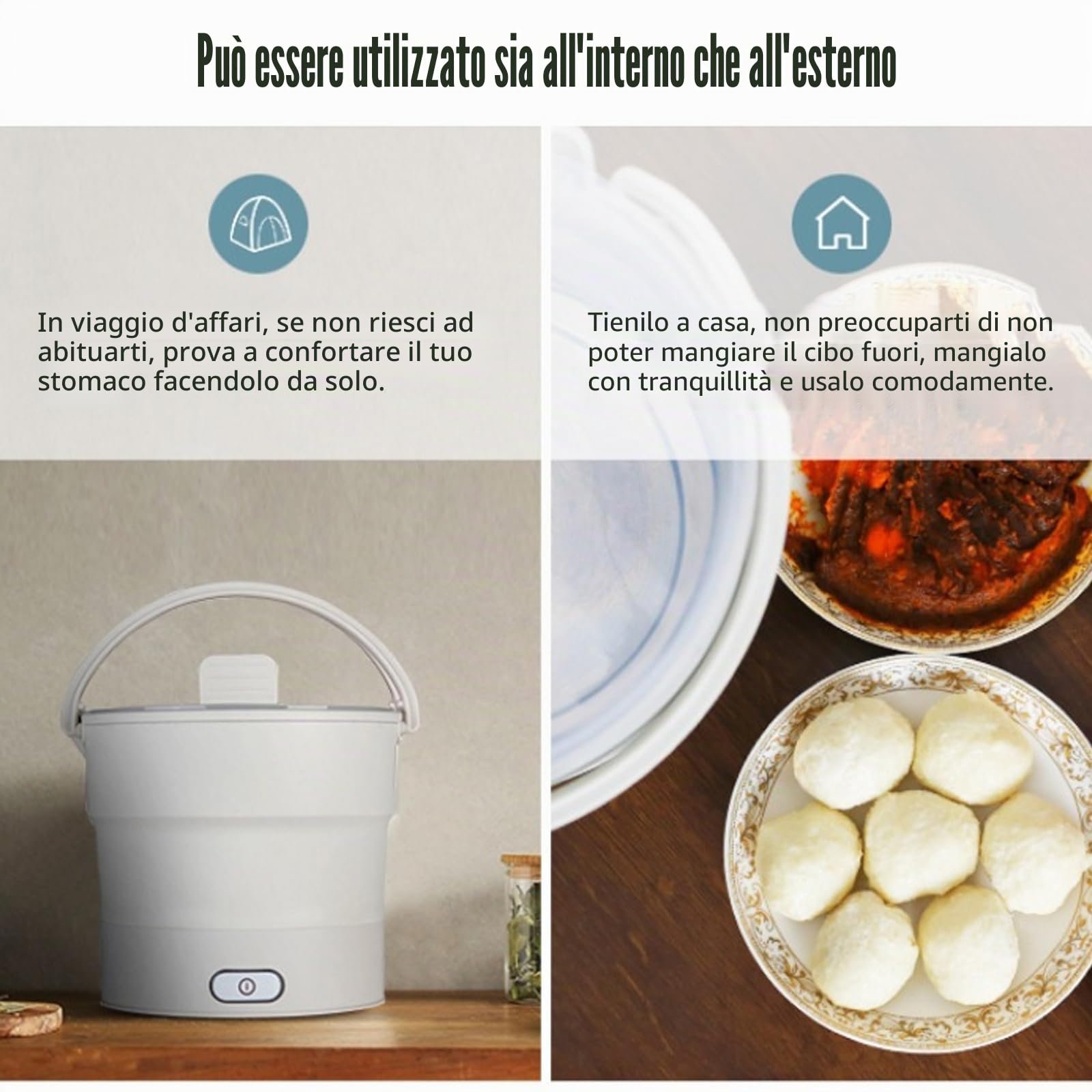 Pentola elettrica pieghevole da viaggio, portatile, 1 l, mini pentola da viaggio, per dormitorio, campeggio, casa, ufficio