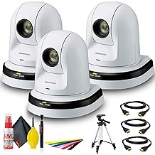 Panasonic AW-HE38W 22x Zoom PTZ Camera with HDMI Output White AW-HE38HW + Full-Size Tripod + Deluxe Cleaning Kit + 3 x HDMI Cables + Tie Straps -3 Camera Bundle