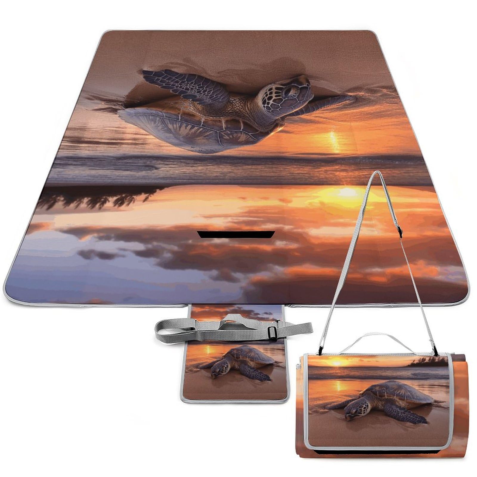 Picnic Blankets,Sea Turtle Sunset Print Square Picnic Mat,Portable Picnic Blanket,Foldable Compact Beach Blanket for Camping,Park,Travel