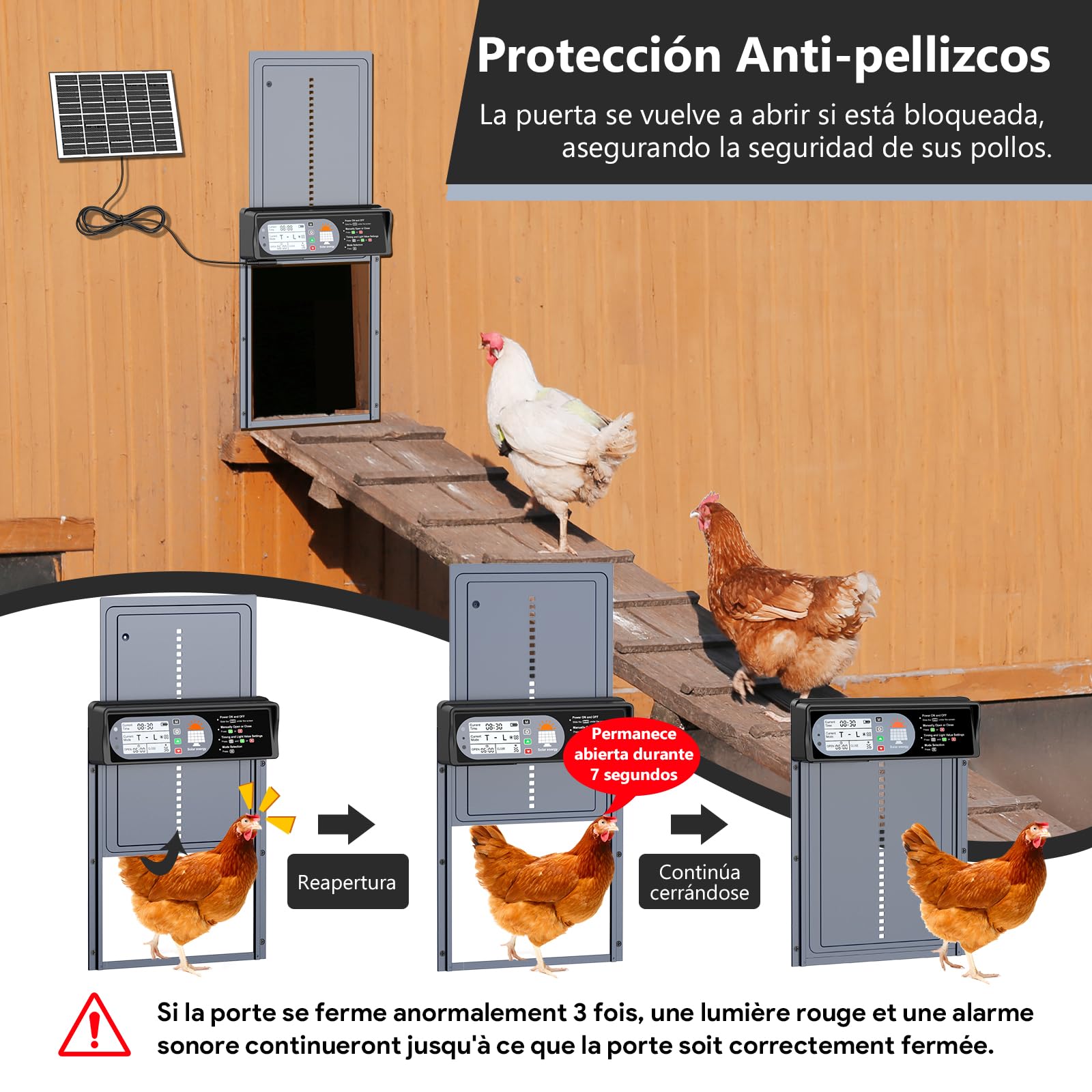 CHAMUTY Puerta Automática de Gallinero con Pantalla, Control Remoto, Aluminio, Resistente a Condiciones Climáticas Extremas