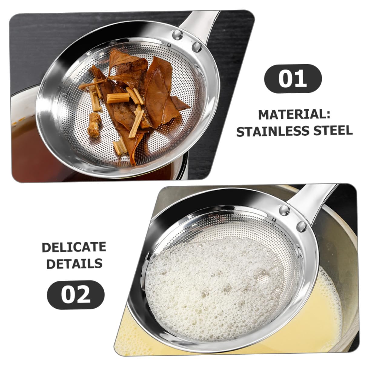 Set da 3 Pezzi Colino Cucina in Acciaio Inossidabile Rete Fine, Manico Comodo, Filtro per Farina e Soia, per Uso in Cucina Argento