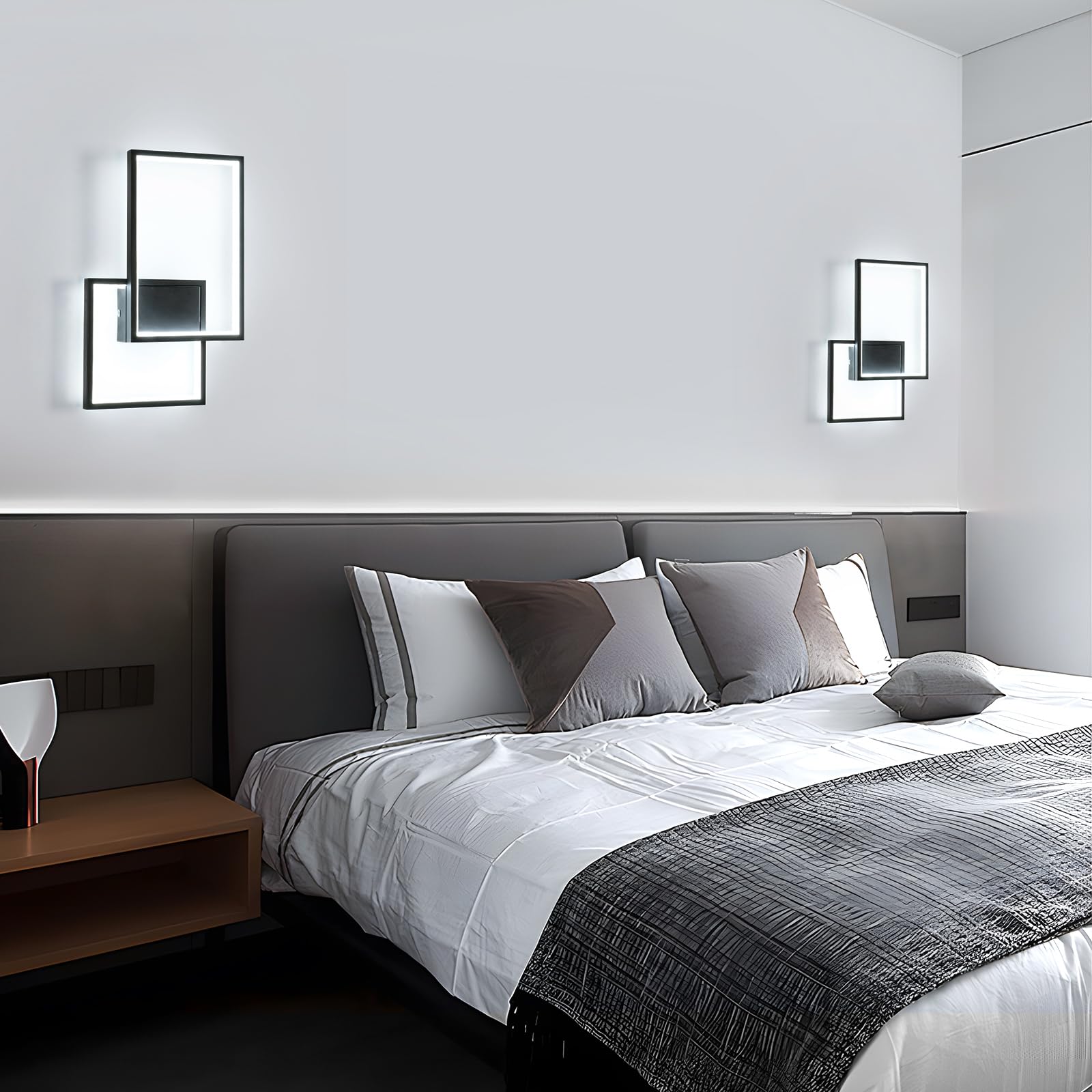 34W 3825LM Aplique Pared Interior LED Blanco Frío 6500K 41CM Negro | Moderno Lámpara de Pared de Aluminio Decorativo, Rectángulo Luz de pared para Dormitorio Sala de Estar Pasillo