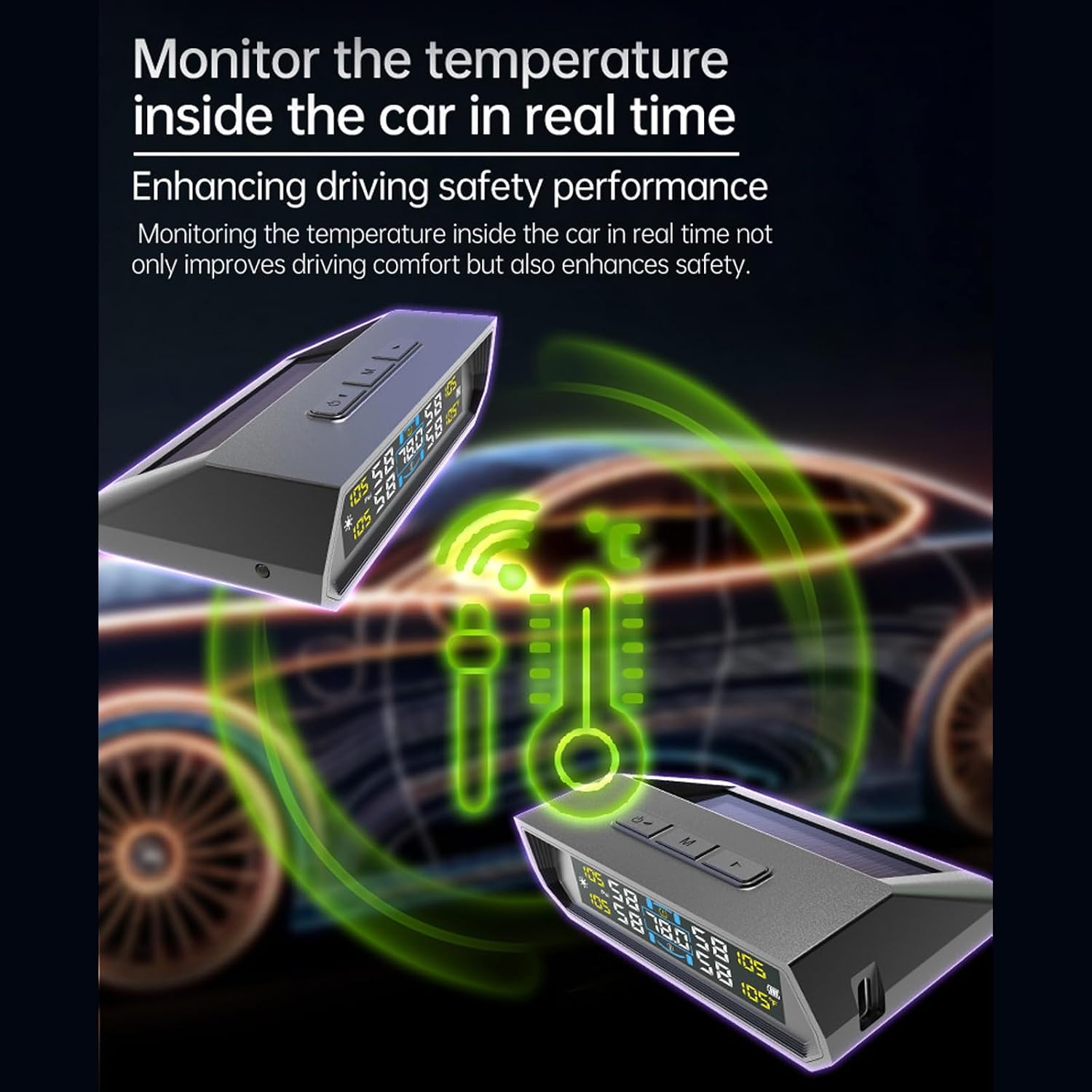ordinarYone Sun Powered TPMS with Integrated Real-Time Tire Pressure and Temperature Sensors for Car Motorcycle