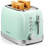 2 Slice Toaster Retro Stainless Steel with 1.5” Extra Wide Slots Bagel, Defrost, Reheat, Cancel Function, 6 Bread Shade Settings, Removable Crumb Tray, Pink