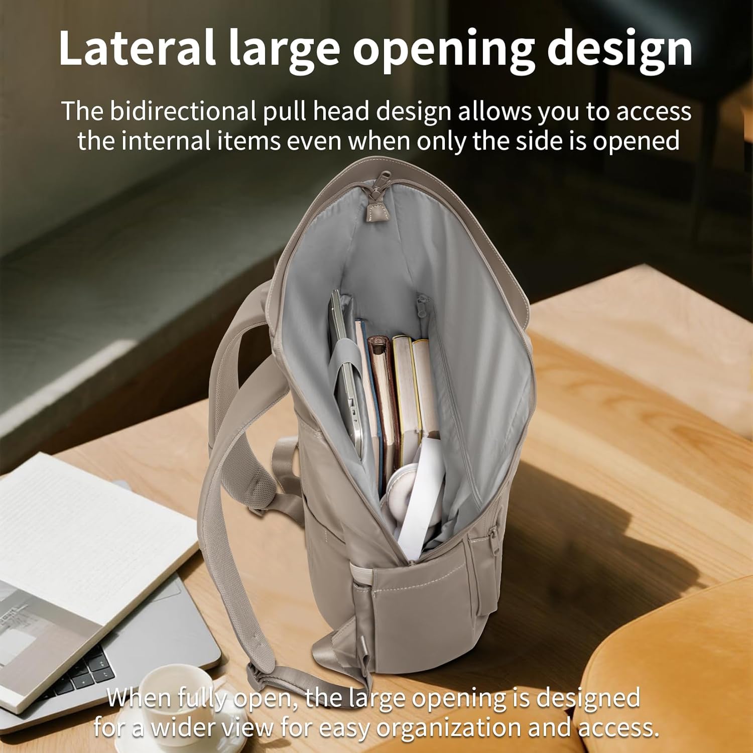 aji Travel Laptop Backpack for Men Women, Large School Backpack Fit 17Inch Laptop, Side Access&Wide Opening Expandable Carry on Backpack for Airplanes, Water Resistant Computer Backpack(Apricot)