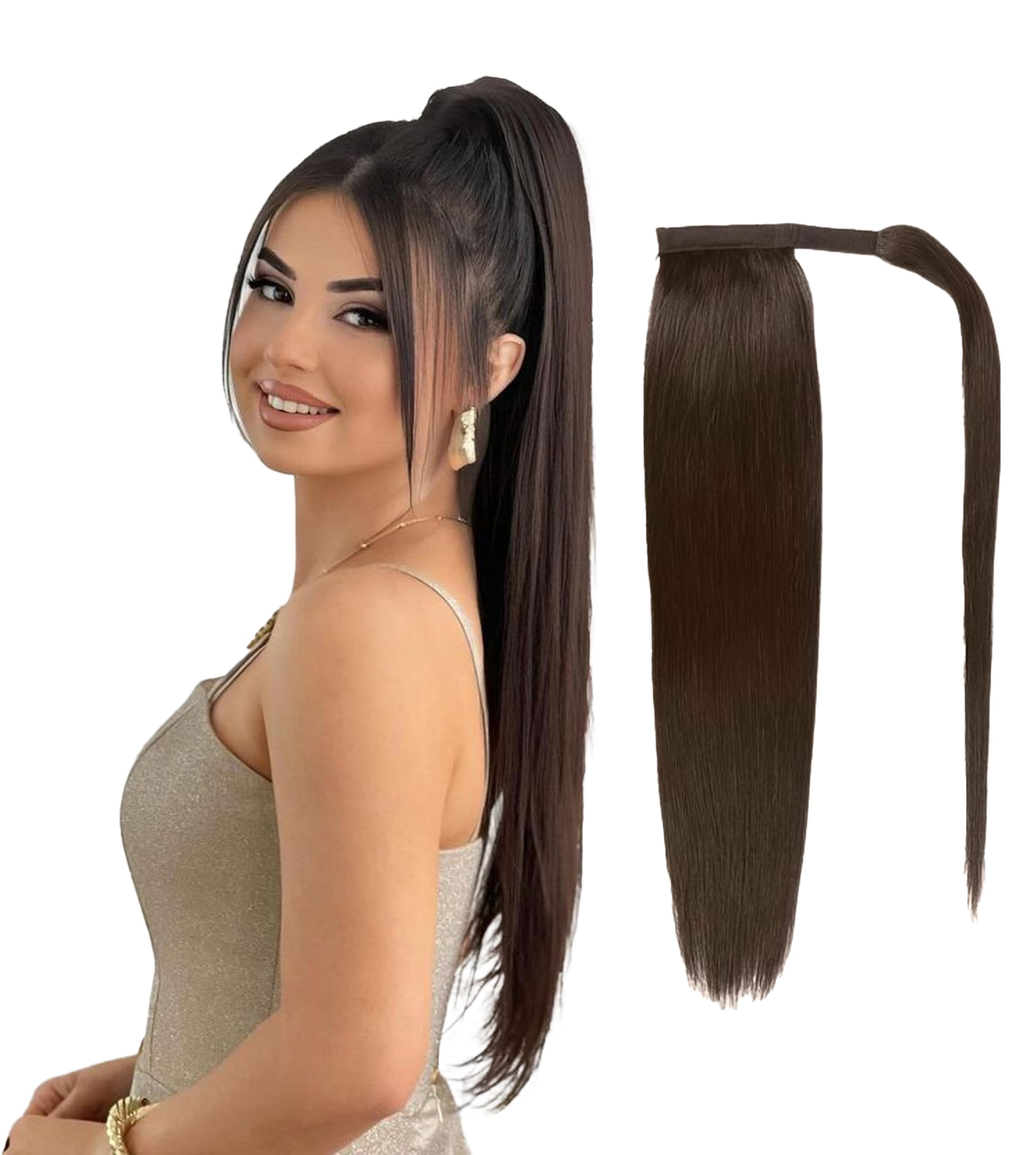 100% Human Hair 60Gr Barrettes Ponytail 14 Inches Extension With Natural Brown Color Seamless Remy Versatile, Stylish, and Easy-to-Use for Any Look or Occasion-image-42