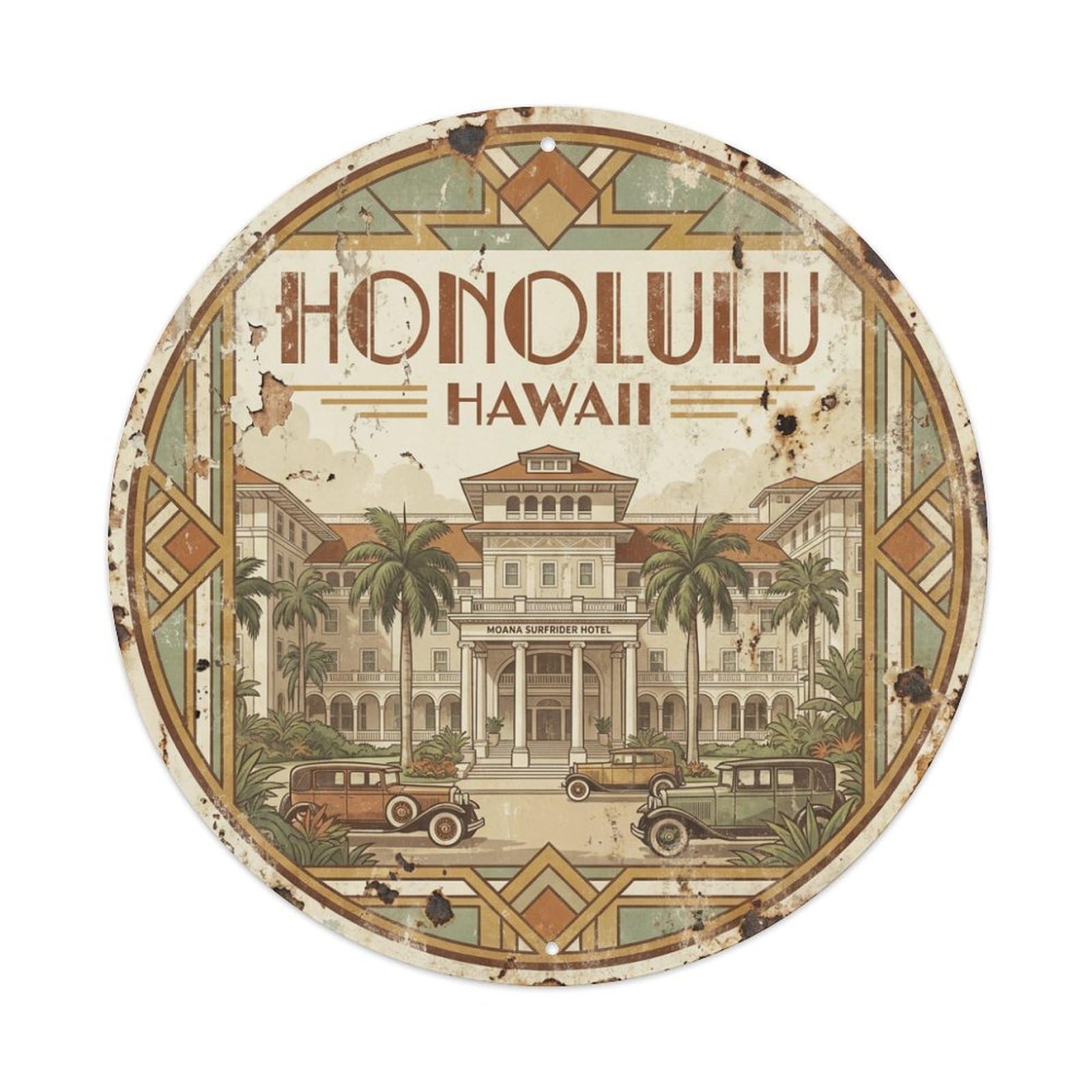 Vintage Travel Honolulu Hawaii Classic Metal Tin Sign