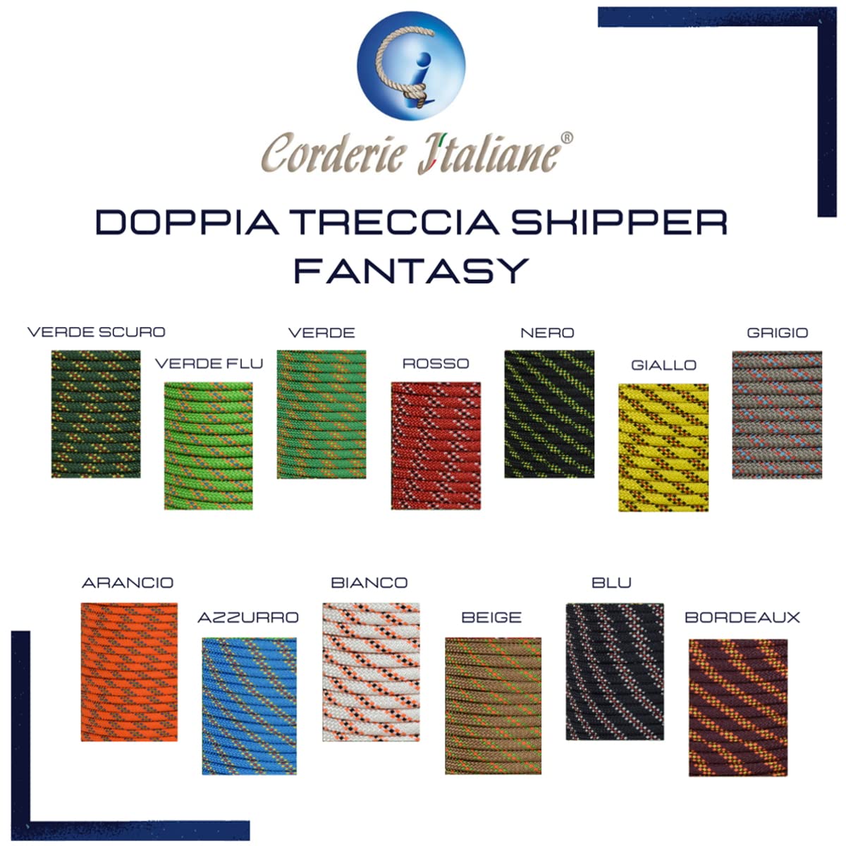 Corderie Italiane 006081302 Doppia treccia skipper fantasy alta tenacità, blu, 12 mm - 30 metri